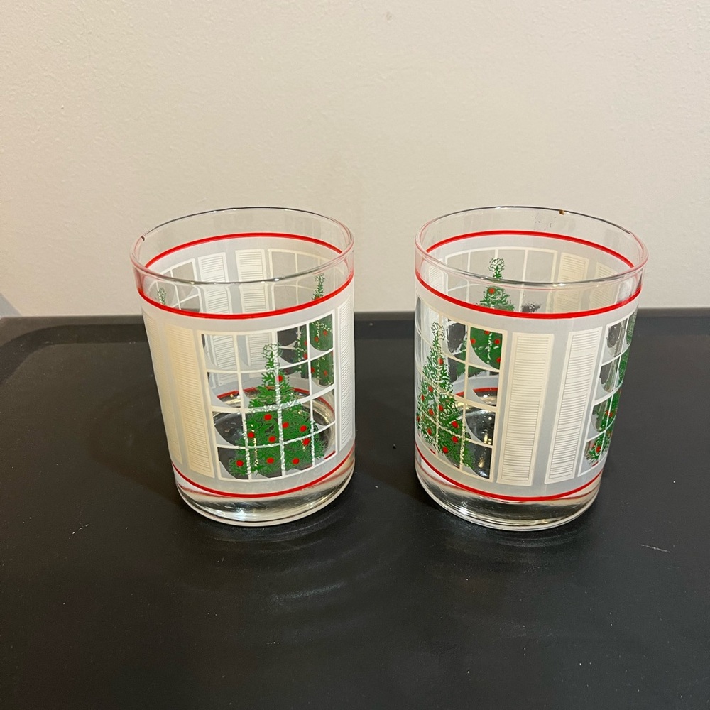 Set of 2 Vintage Waechtersbach Christmas Tree Window Glass Tumblers Multi Avail